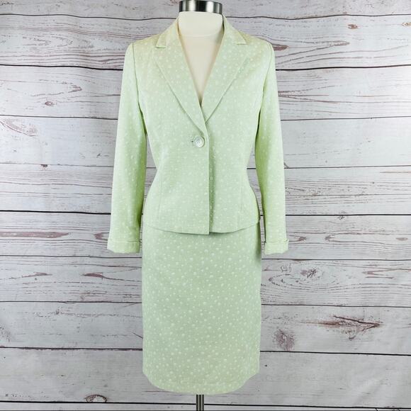 Albert Nipon green skirt suit set with dots - Picture 1 of 14